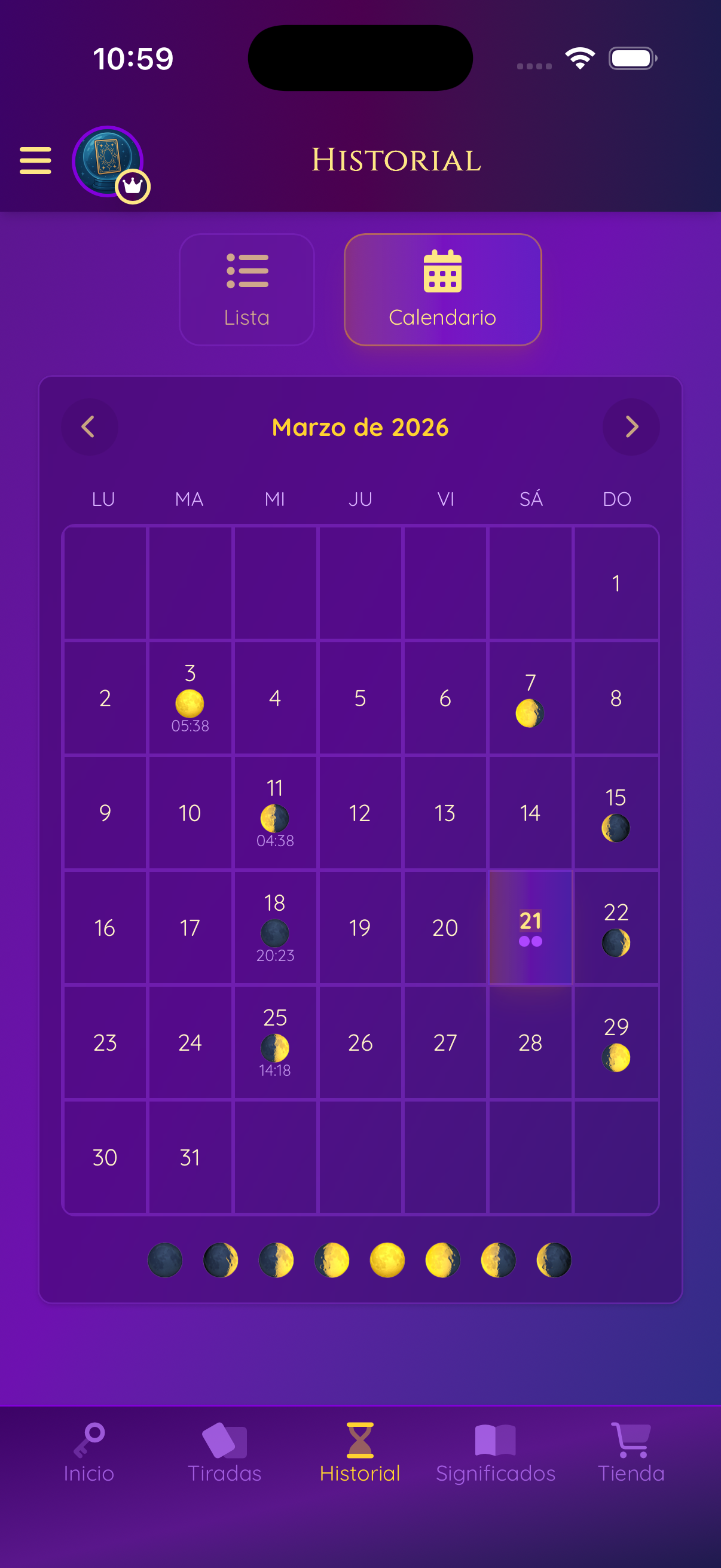 Historial con calendario