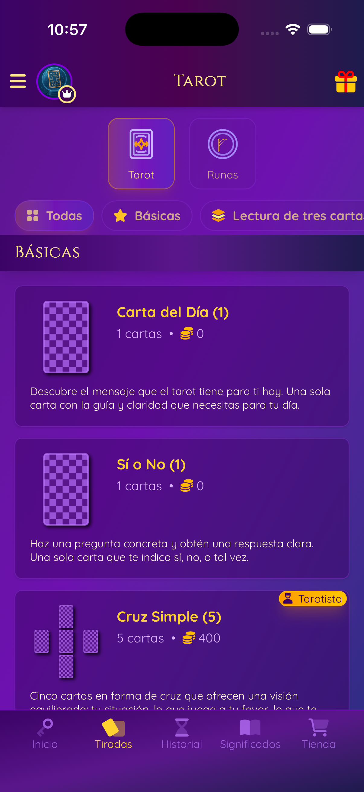 Lista de tiradas