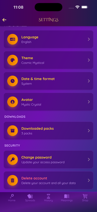 Settings - Delete account option